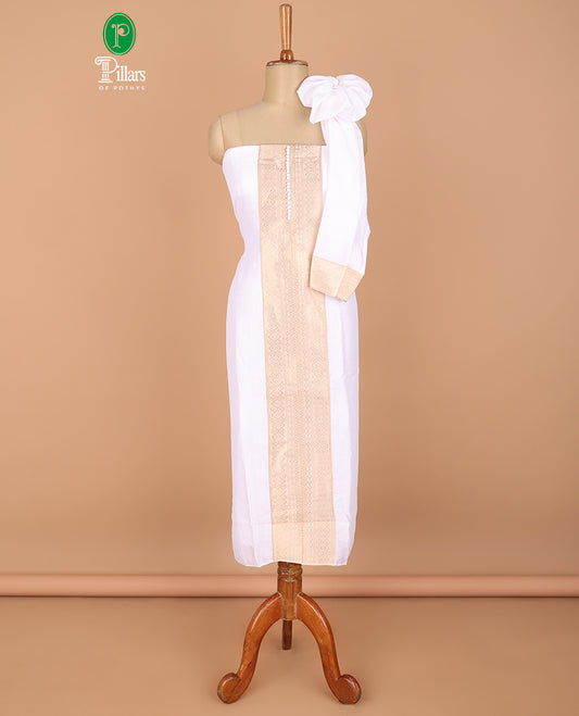 Cream chudidhar matrial vichitra silk neck zari border with bum bum work , santoon material pants & double side border vichitra silk dupatta