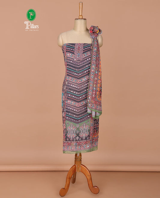 Multi-color georgette digital print, mirror work chudidhar material top with santoon material pant & digital, print mirror work dupatta
