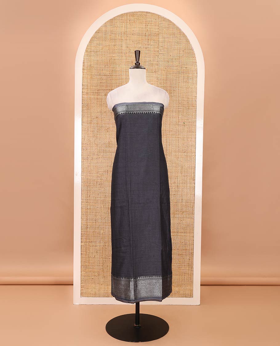 Dark grey material chudidar set,traditional zari border mercerized cotton top, matching mercerized cotton bottom & traditional border dupatta