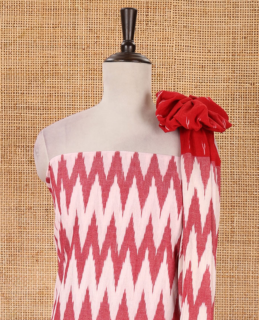Cream-red material chudidar set, chevron design pure cotton pochampally ikkat top, contrast bottom & chevron design pochampally ikkat dupatta