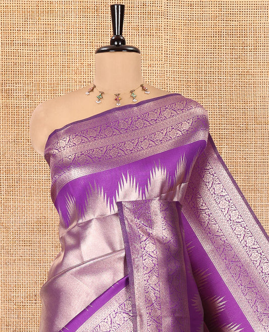 Purple Litchi Saree Features Tissue-Zari Weave, a Temple Kodi Visiry Border, Grand Pallu and a Matching Blouse