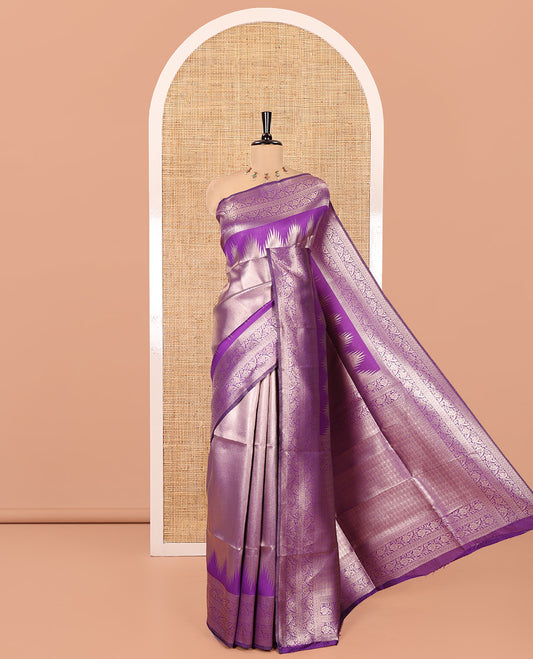 Purple Litchi Saree Features Tissue-Zari Weave, a Temple Kodi Visiry Border, Grand Pallu and a Matching Blouse