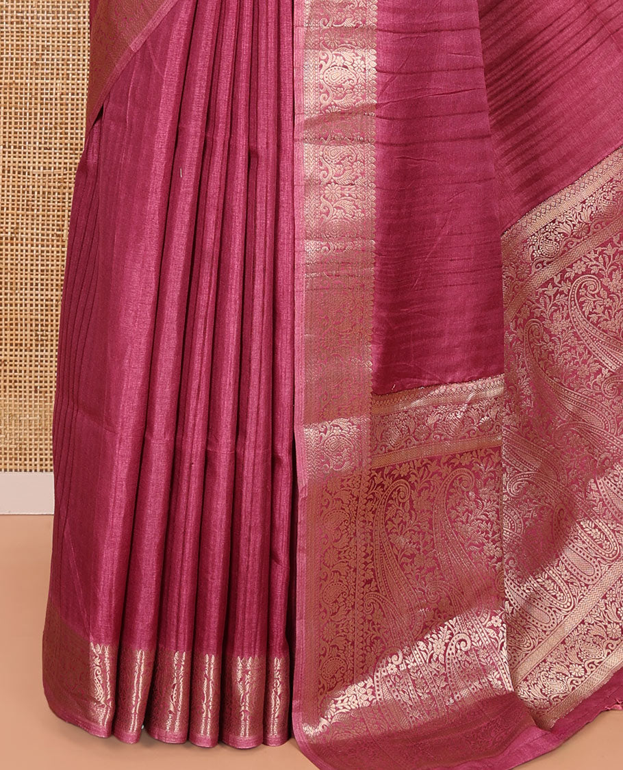 Onion Pink Fancy Tussar Saree, Floral-Paisley Border, Grand Pallu, a Contrast Printed Blouse, Matching Brocade Blouse