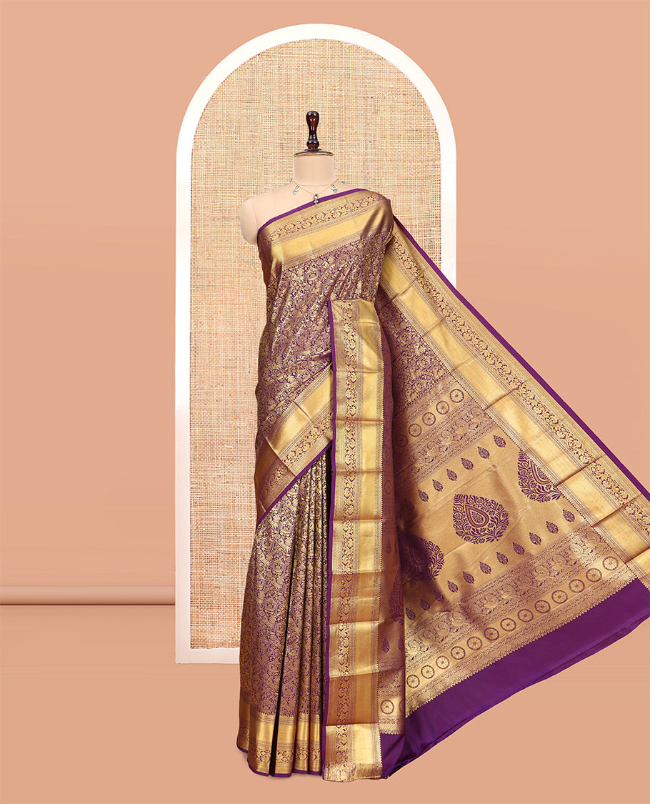 Purple Budget Silk Saree, Ornamented with Jacquard Design, a Zari Border, Grand Pallu, and a Matching Blouse