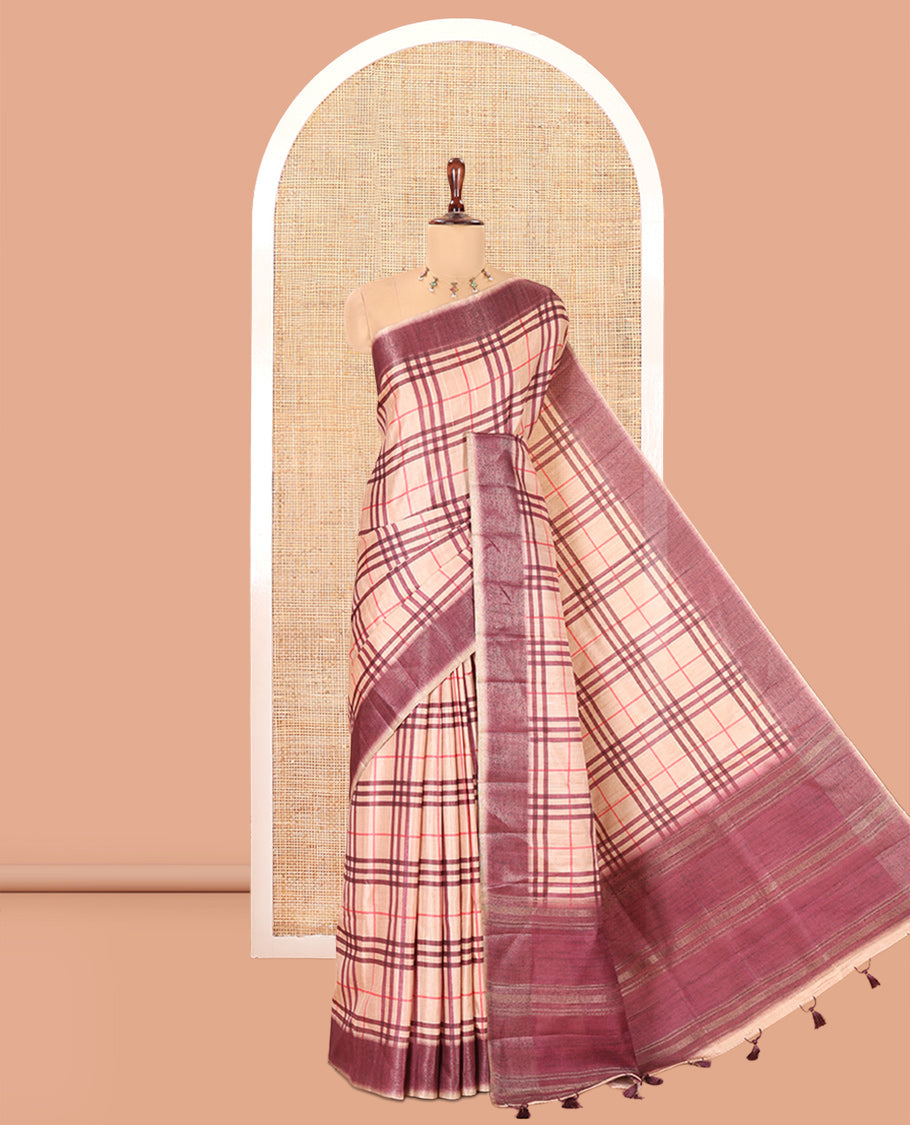 Sandal Fancy Tussar Silk Saree