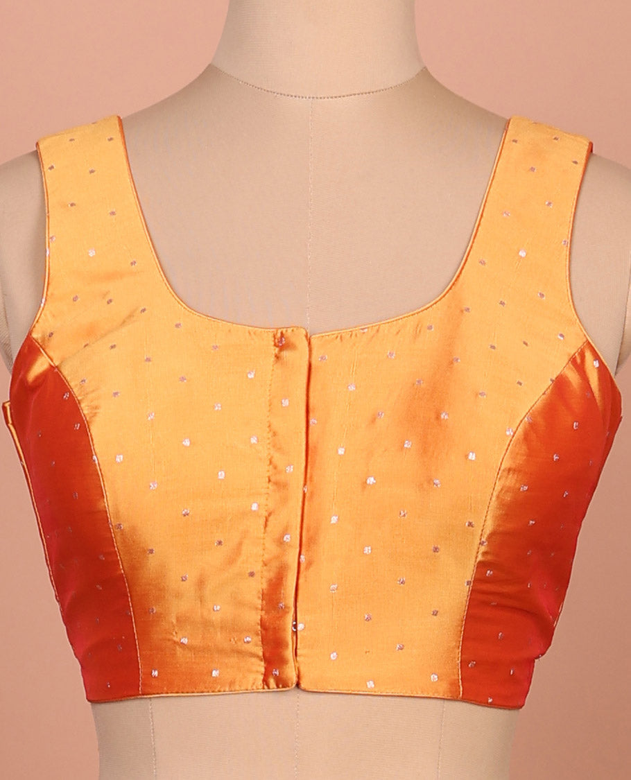 Orange buttas front-back round-neck sleeveless readymade blouse