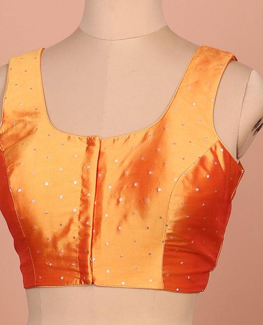 Orange buttas front-back round-neck sleeveless readymade blouse