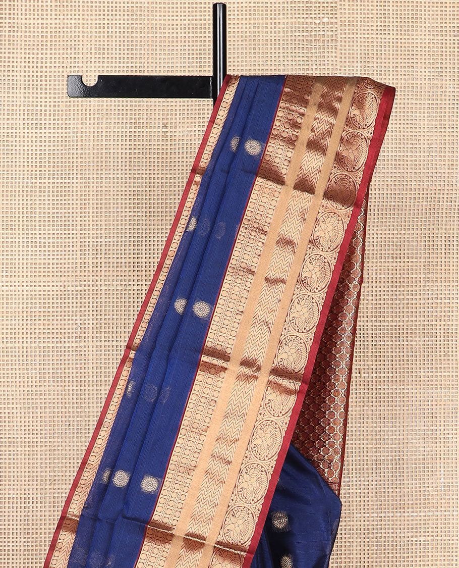 Blue motifs silk cotton saree with contrast zari design border & jaal design pallu