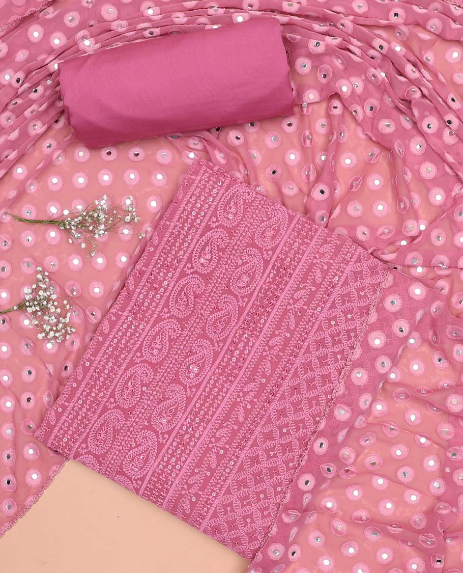 Black chudidhar material set thread embroidery with sequins work , plain botton & polka dot with mirror work dupatta