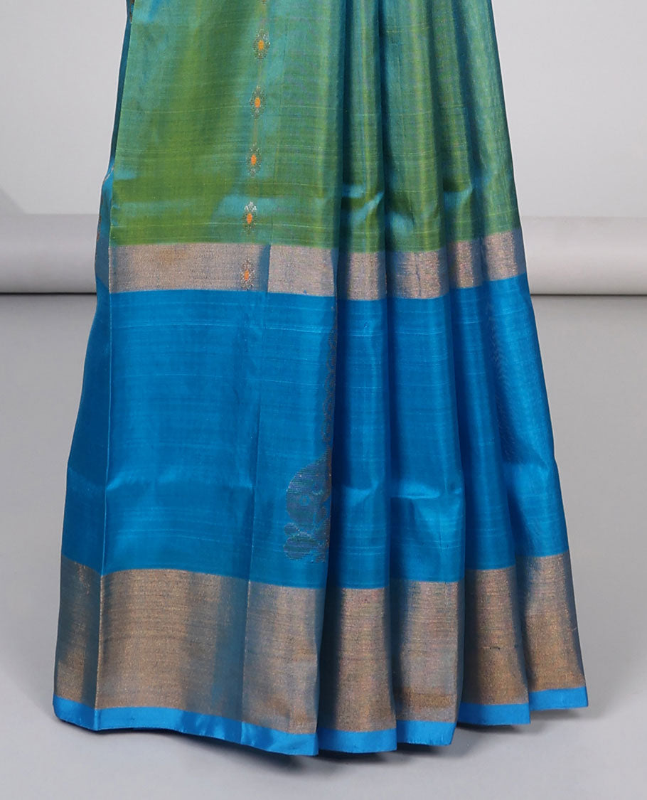 Green striped floral design uppada silk saree with contrast zari border & jaal design pallu