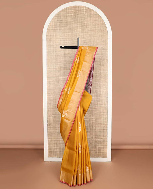 Orange motifs uppada  silk saree with self zari border & floral design pallu
