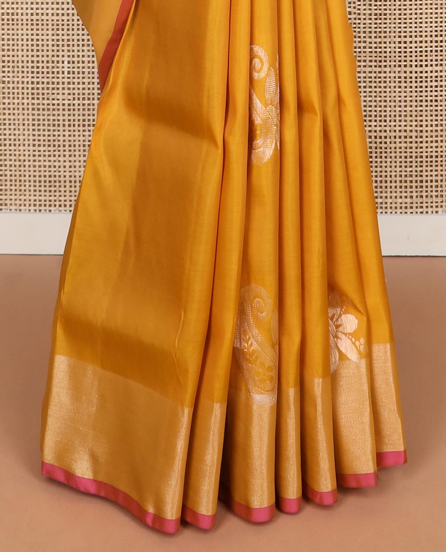 Orange motifs uppada  silk saree with self zari border & floral design pallu