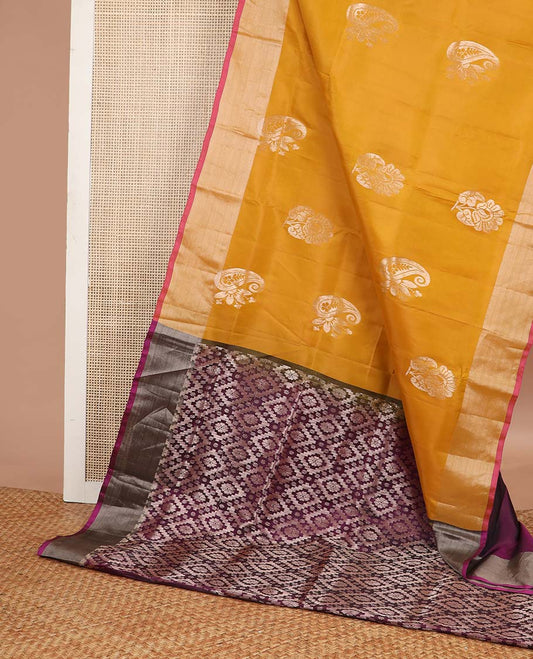 Orange motifs uppada  silk saree with self zari border & floral design pallu