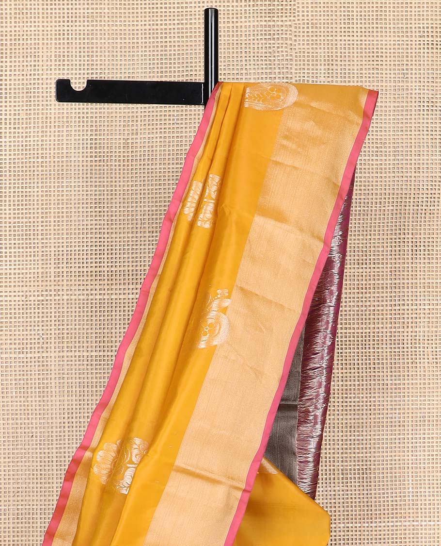 Orange motifs uppada  silk saree with self zari border & floral design pallu