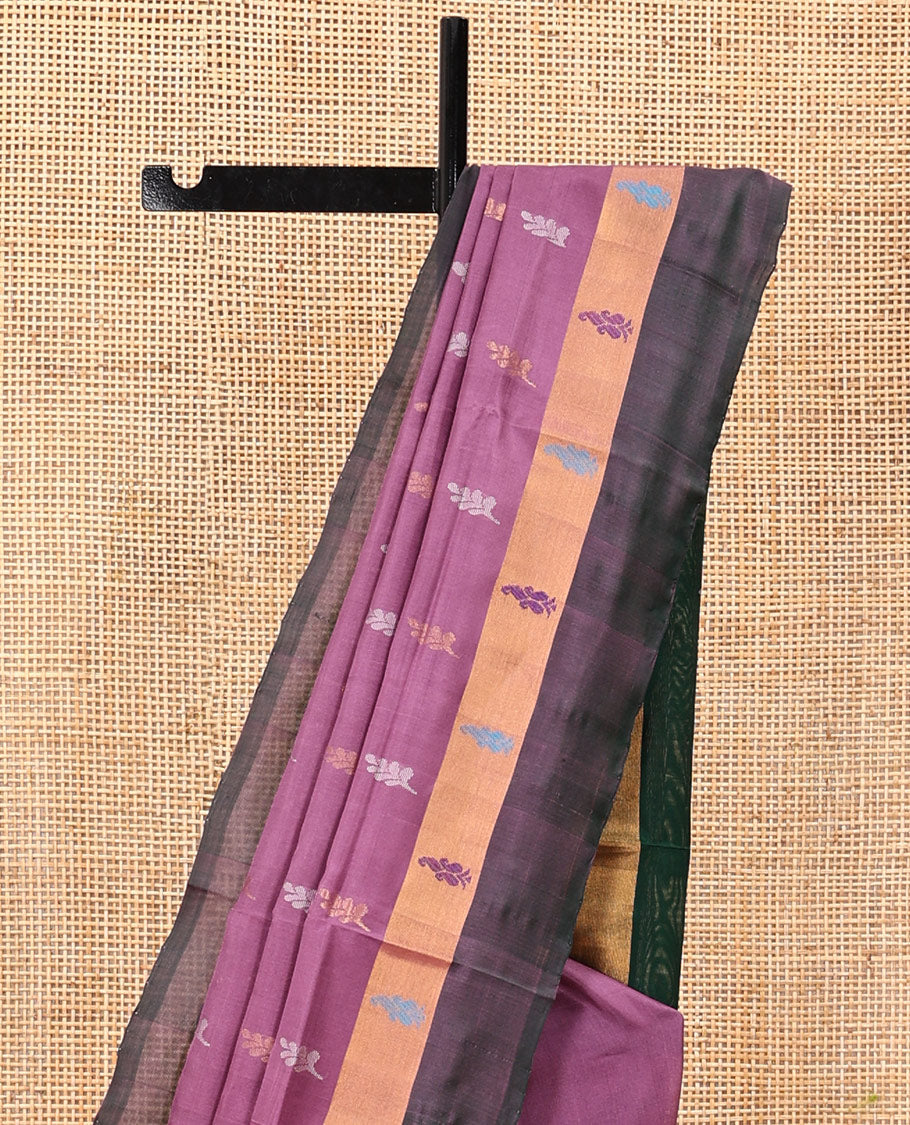 Purple Uppada Silk Saree, Beautified with Buttas, a Contrast Zari Border, Pallu of Zari Designs, and a Contrast Blouse