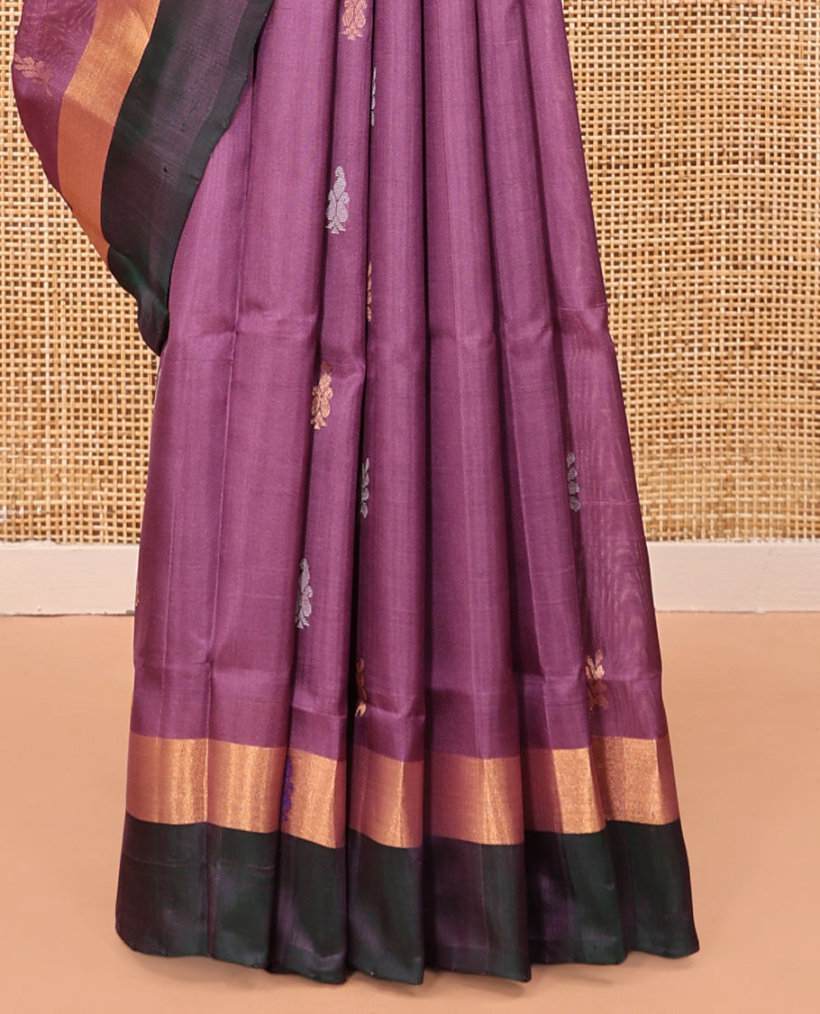 Purple Uppada Silk Saree, Beautified with Buttas, a Contrast Zari Border, Pallu of Zari Designs, and a Contrast Blouse