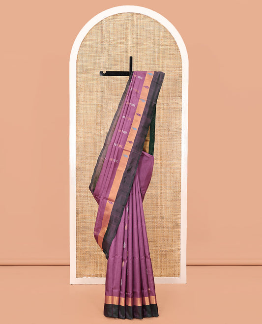 Purple Uppada Silk Saree, Beautified with Buttas, a Contrast Zari Border, Pallu of Zari Designs, and a Contrast Blouse