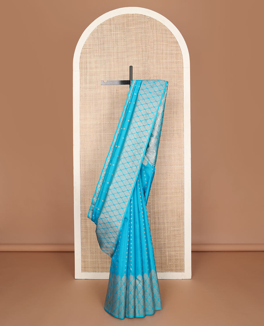 Blue zari buttas vasundhara elite silk saree, zari border & pallu of ogee pattern