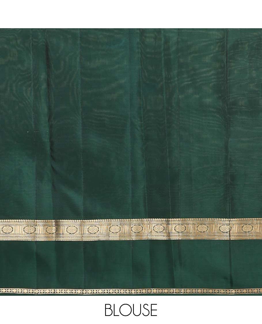 Green checked Vasundhara silk mix saree, zari border of manga, muthu, banaras, chakram, rudraksham, and diamond patterns, and paiyaadi kattam pallu