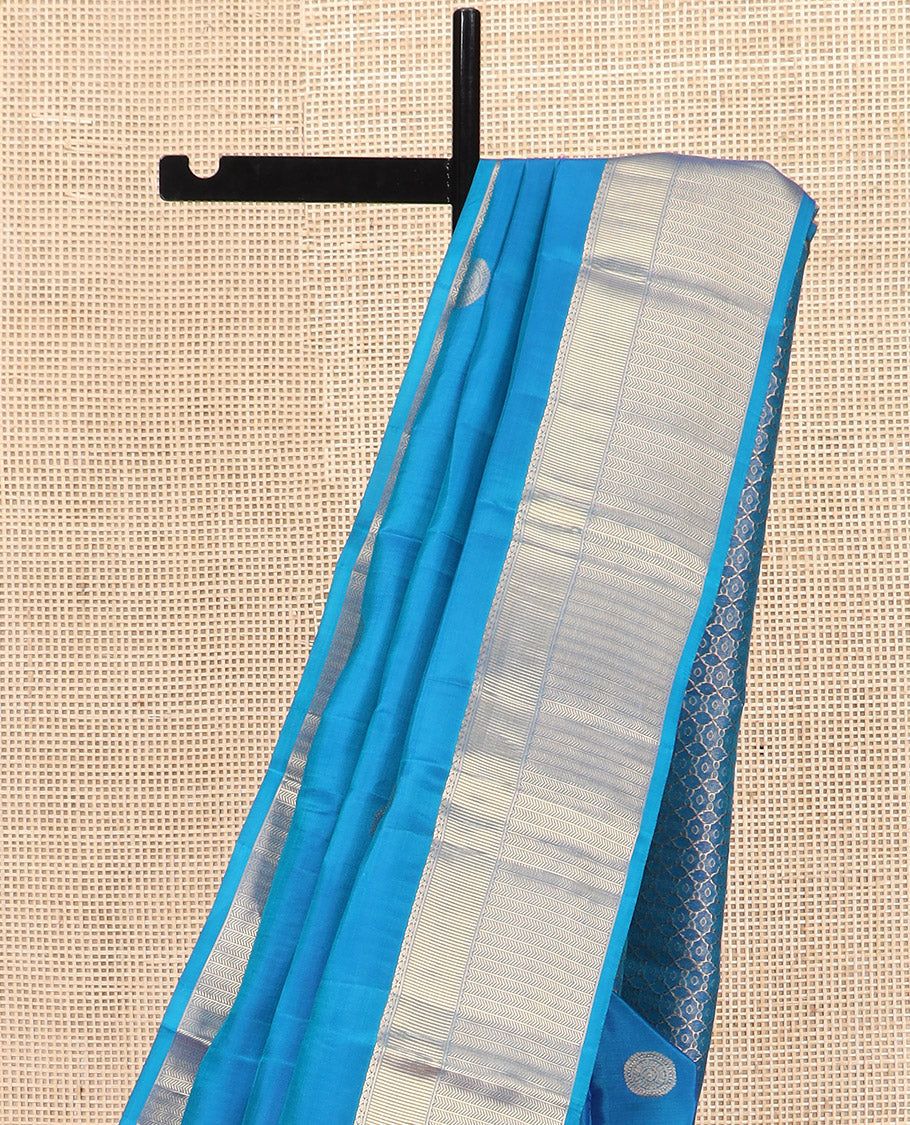 Blue Vasundhara Lite Silk Mix Saree, Accentuated with Chakram Buttas, Highlighted by Zari Border of Geometric Designs, Intricately Designed Pallu, and Paired with a Matching Blouse