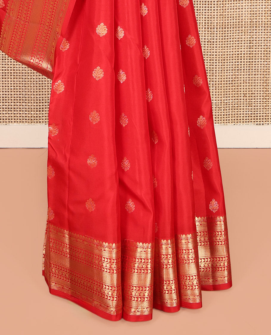 Red Vasundhara Lite-Silk Mix Saree, Delicately Woven with Zari Buttas, Highlighted by Zari Traditional Border, Intricately Designed Pallu, and a Matching Blouse