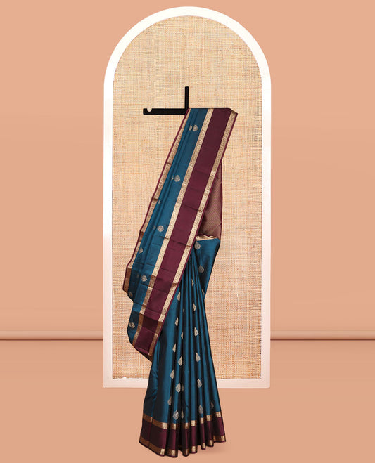 Blue Vasundhara Lite Silk Mix Saree, Adorned with Zari Buttas, a Contrast Rettai Pettu Border, Jaal Pallu, and Contrast Blouse