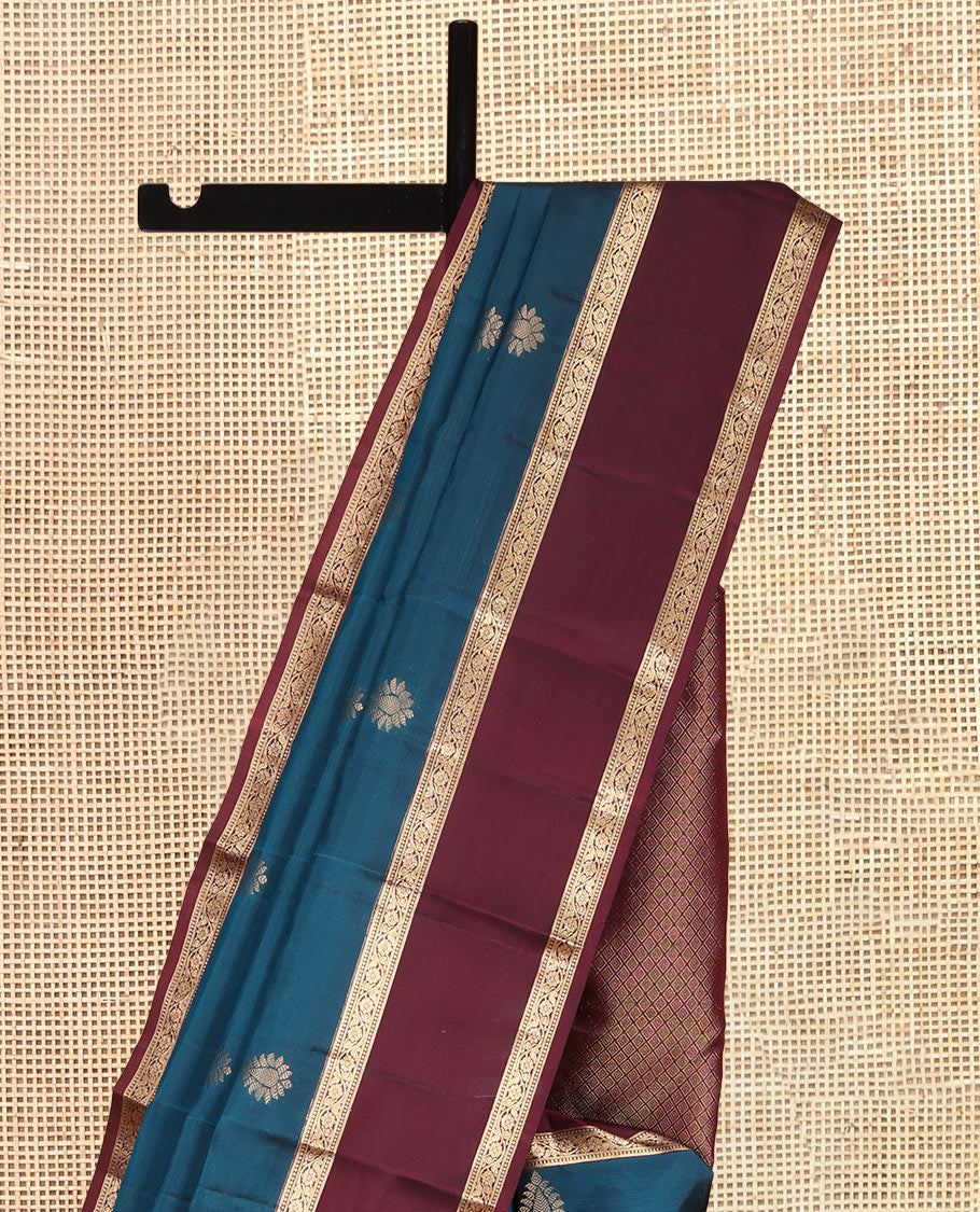 Blue Vasundhara Lite Silk Mix Saree, Adorned with Zari Buttas, a Contrast Rettai Pettu Border, Jaal Pallu, and Contrast Blouse