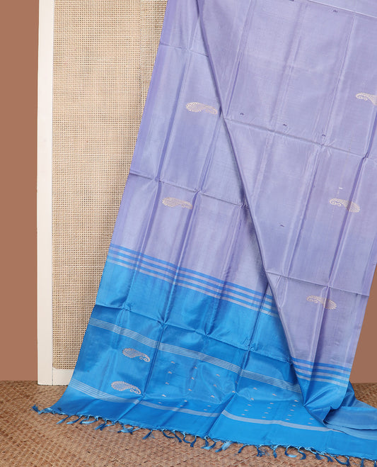 Borderless lavender buttas Banana pith saree, contrast pallu of stripes, and buttas