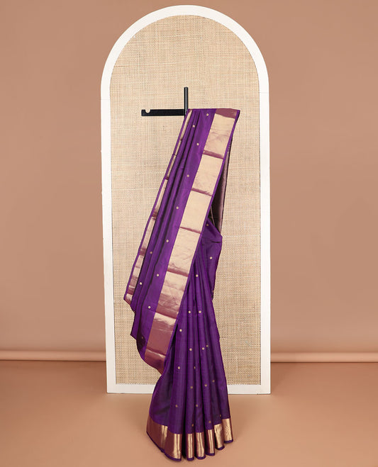 Purple floral buttas silk saree with self border of banaras design & floral jaal design pallu
