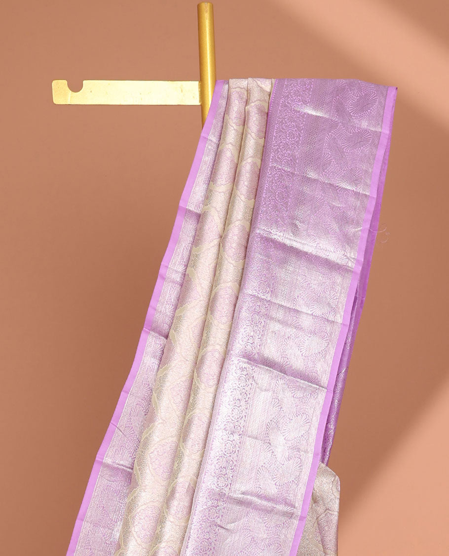 Sandal  floral jacquard kancheepuram silk saree with contrast zari design border & intricate zari design pallu