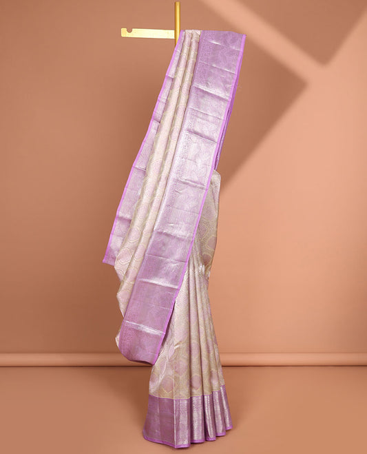 Sandal  floral jacquard kancheepuram silk saree with contrast zari design border & intricate zari design pallu