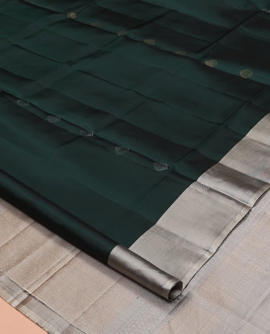 Green Mayuri Lite Silk Mix Saree, Subtly Sparkled with Zari Buttas, a Contrast Border, Sparsely Woven Pallu, and a Contrast Blouse