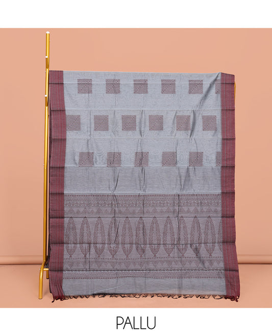 Grey Semi-Silk Cotton Saree, Delicately Designed with Square Buttas All Over Its Body, Crafted with Traditional Design Self-Border, Intricately Designed Pallu, and Paired with a Matching Blouse