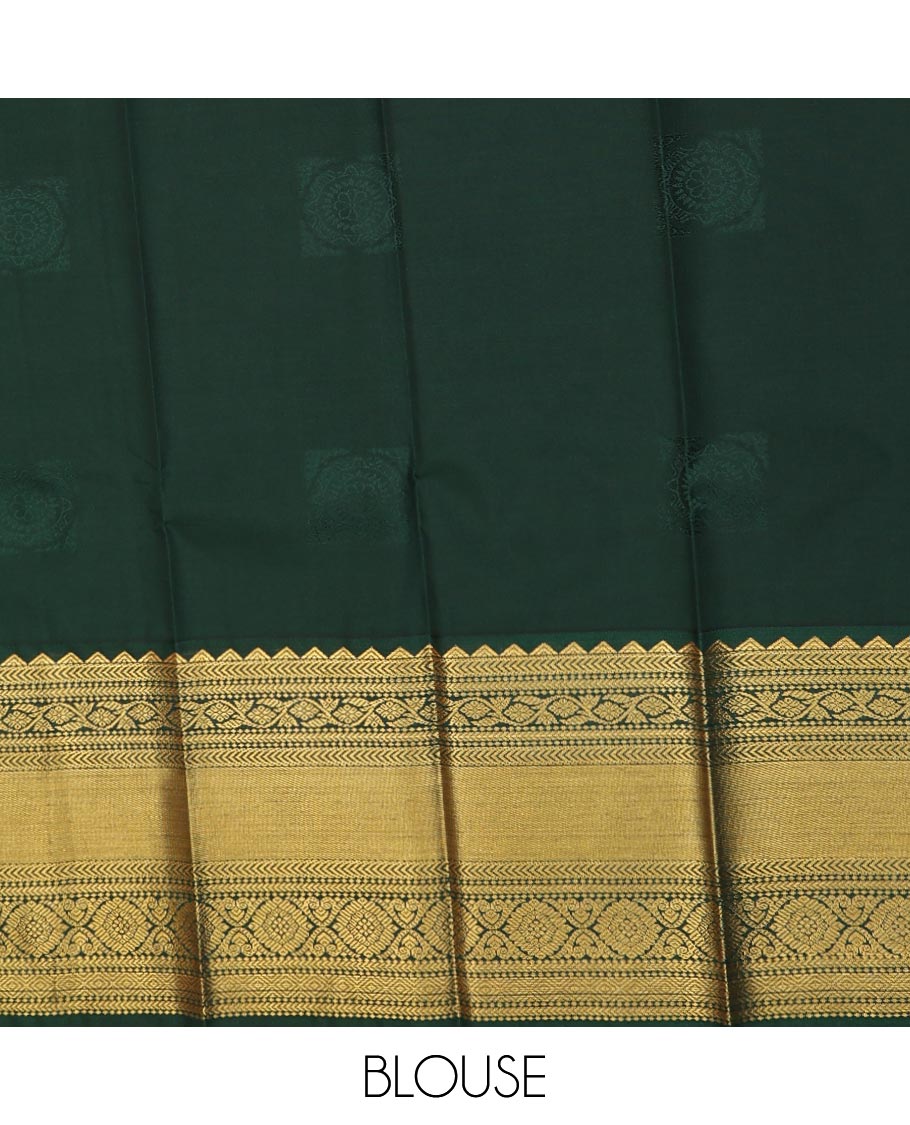 Green zari buttas gift saree, contrast traditional zari design border, and jaal pallu