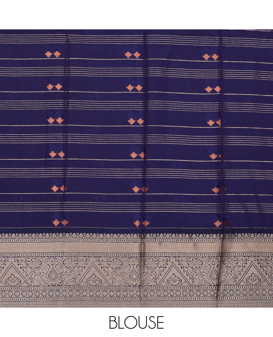 Green art silk pavadai set, zari design with contrast traditional zari bordered skirt and a contrast zari design blouse