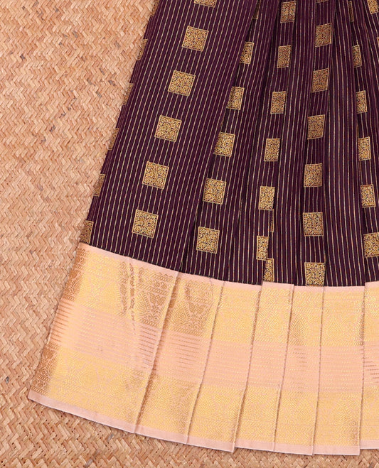 Maroon Budget Silk Saree Beautified with Zari Stripes and Square Buttas, Accentuated with a Contrast Traditional Zari Motifs Woven Border, Subtly Woven Jaal Pallu, and Paired with a Matching Blouse