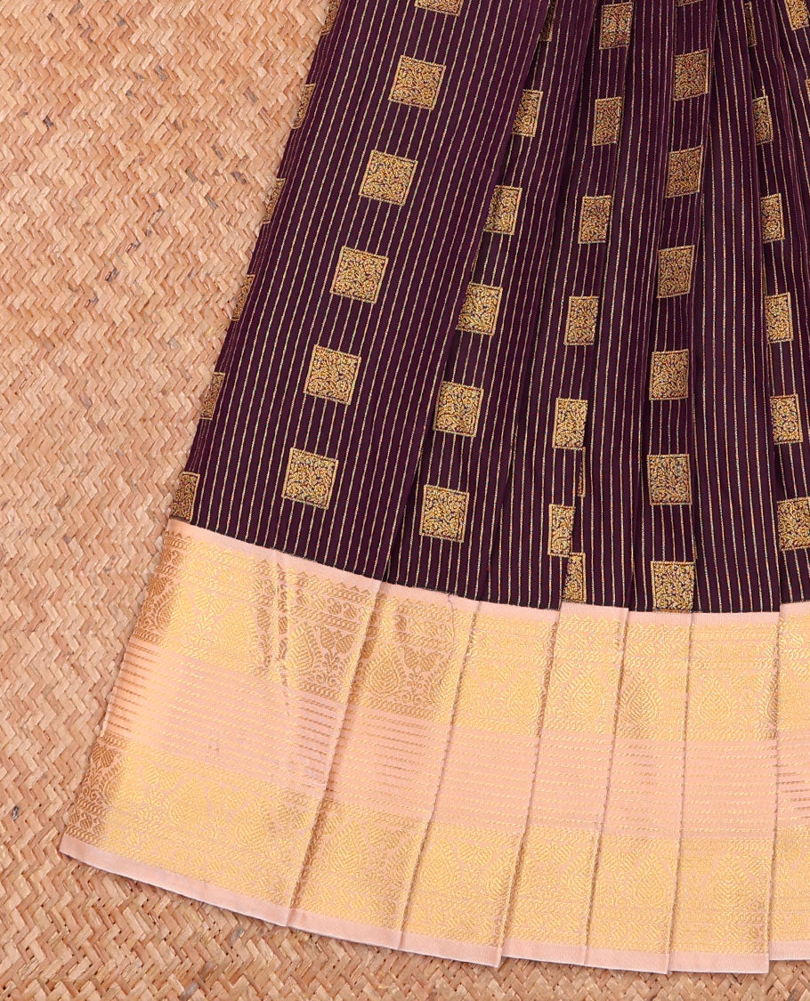 Maroon Budget Silk Saree Beautified with Zari Stripes and Square Buttas, Accentuated with a Contrast Traditional Zari Motifs Woven Border, Subtly Woven Jaal Pallu, and Paired with a Matching Blouse