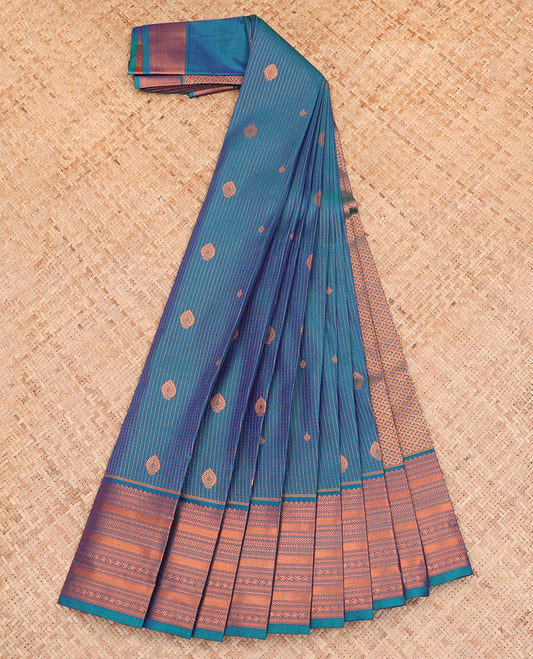 Blue Budget Silk Saree, Features Zari Buttas and Checks All Over Its Body, Highlighted by a Traditional Zari Design Border, Grand Jaal Pallu, and Paired with a Matching Blouse