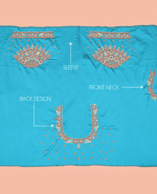 Sky Blue Aari Material Blouse Embellished with Bead and Zarkan Stone Mixed Embroidery