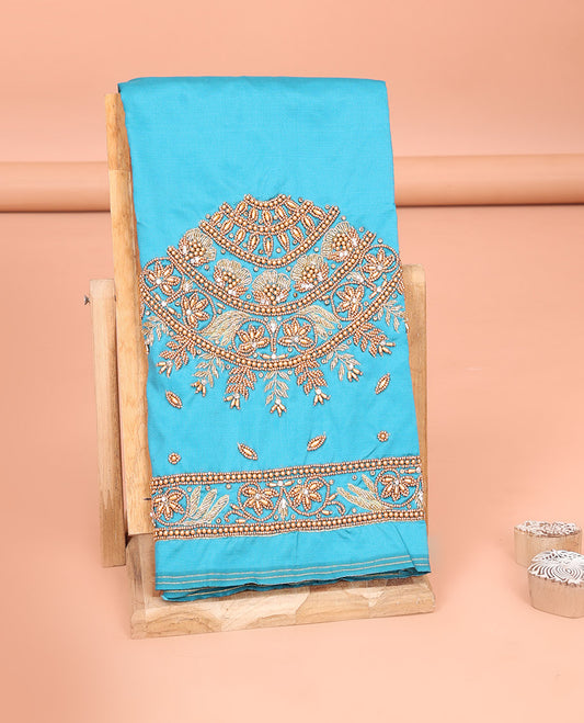 Sky Blue Aari Material Blouse Embellished with Bead and Zarkan Stone Mixed Embroidery