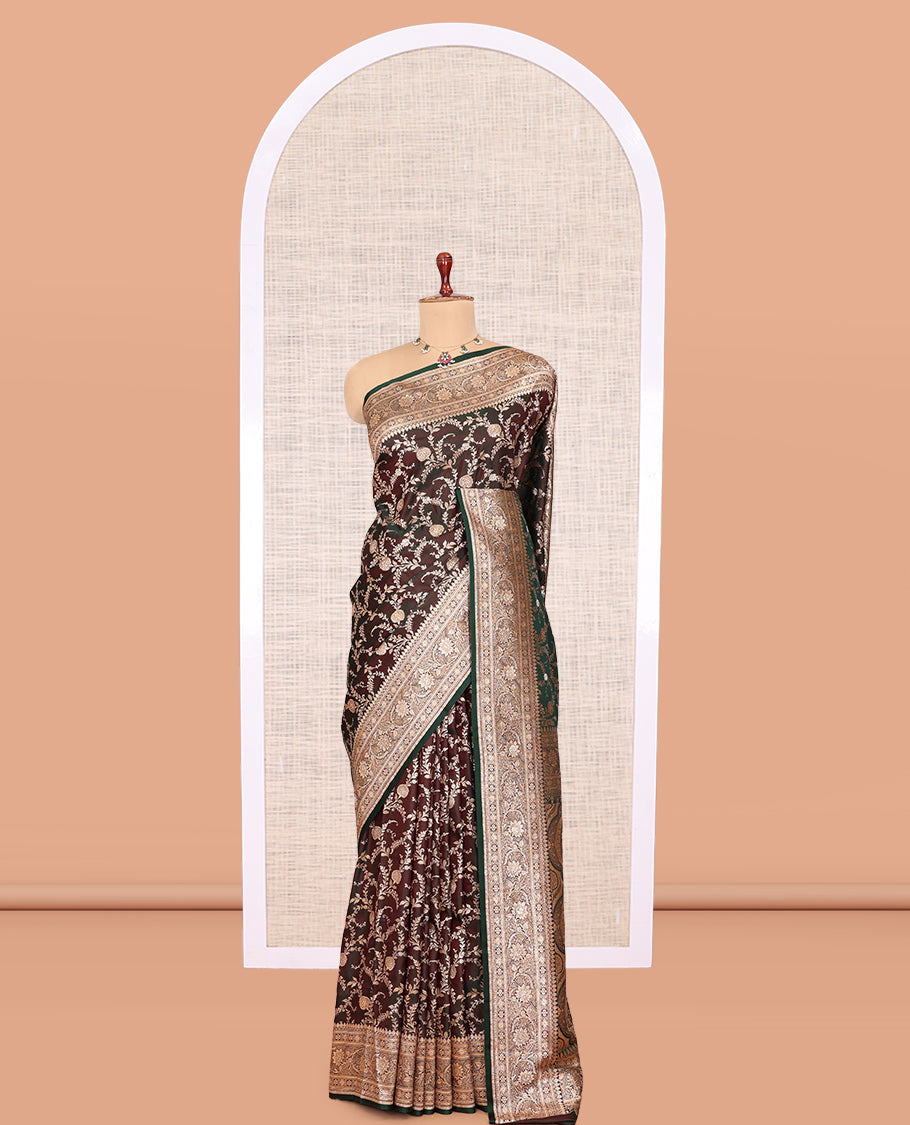 Brown Banaras Satin Silk Saree