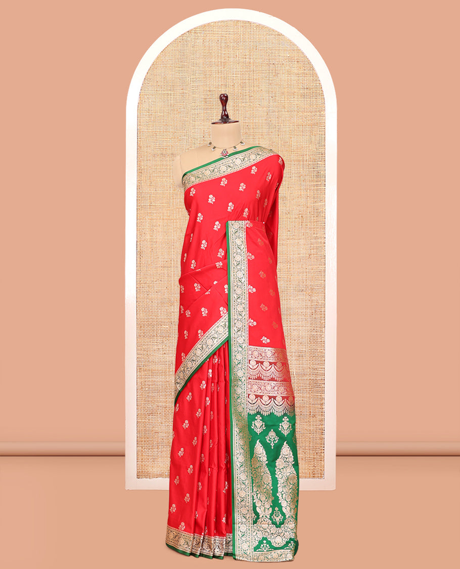 Red Semi-Banaras Satin Silk Saree