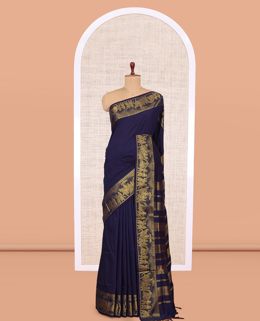 Navy Blue Plain Kalyani Cotton Saree