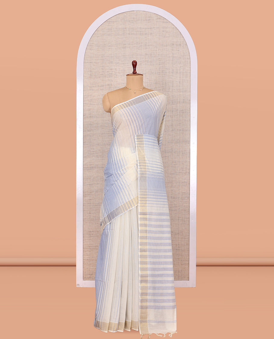 Cream-Pale Grey Jute Cotton Saree