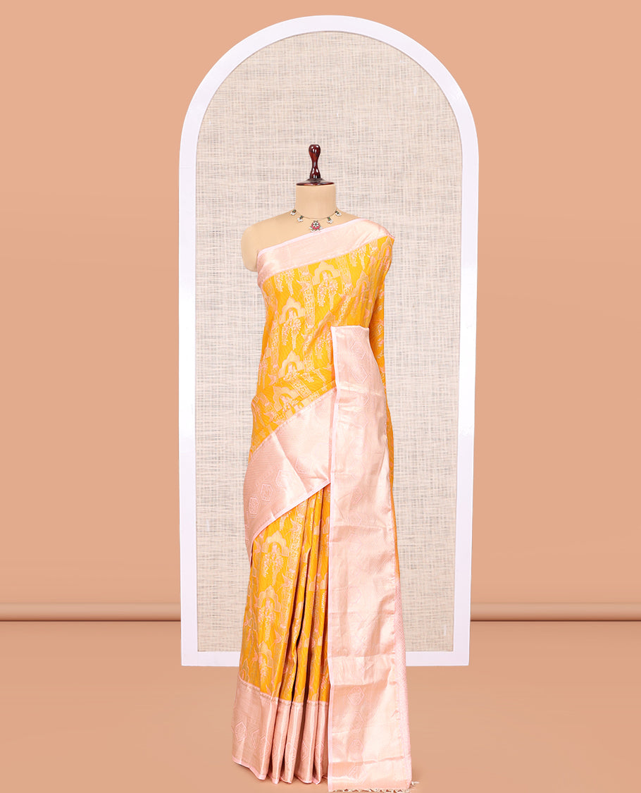Turmeric Yellow-Peach Jacquard Budget Silk Saree