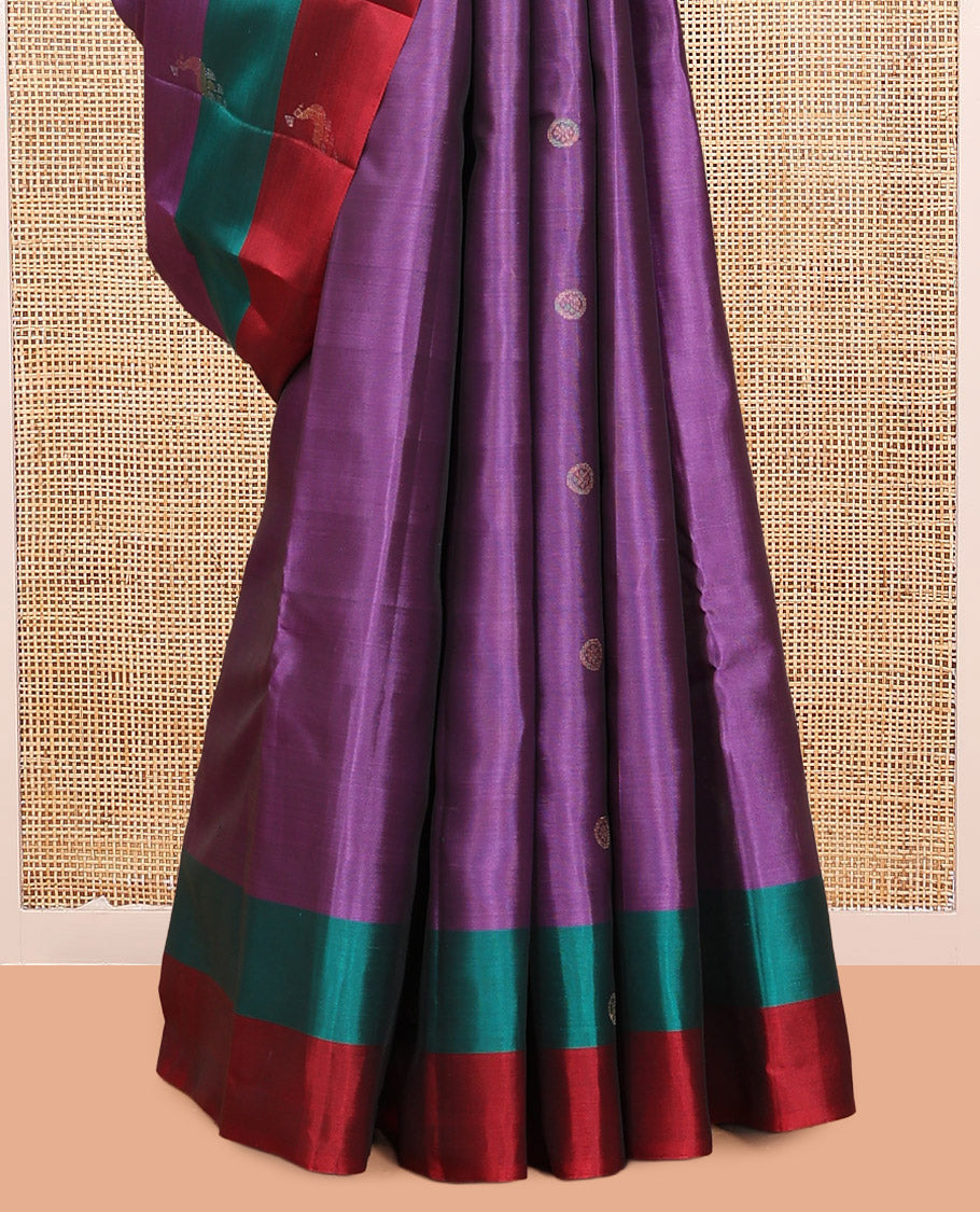 Lavender Buttas Mayuri Lite Silk Mix Saree, Contrast Zari Border, Intricate Pallu, and Contrast Blouse