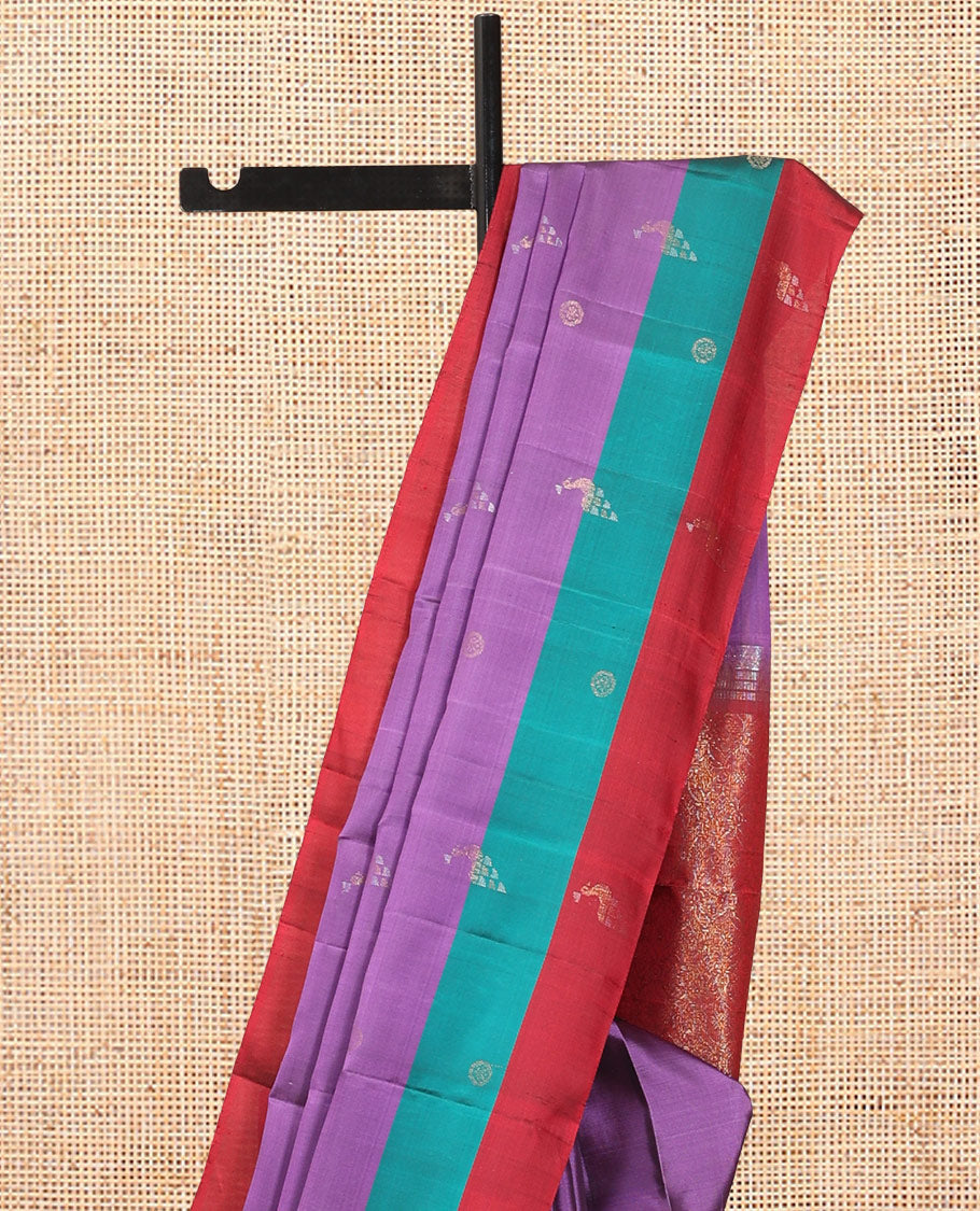 Lavender Buttas Mayuri Lite Silk Mix Saree, Contrast Zari Border, Intricate Pallu, and Contrast Blouse