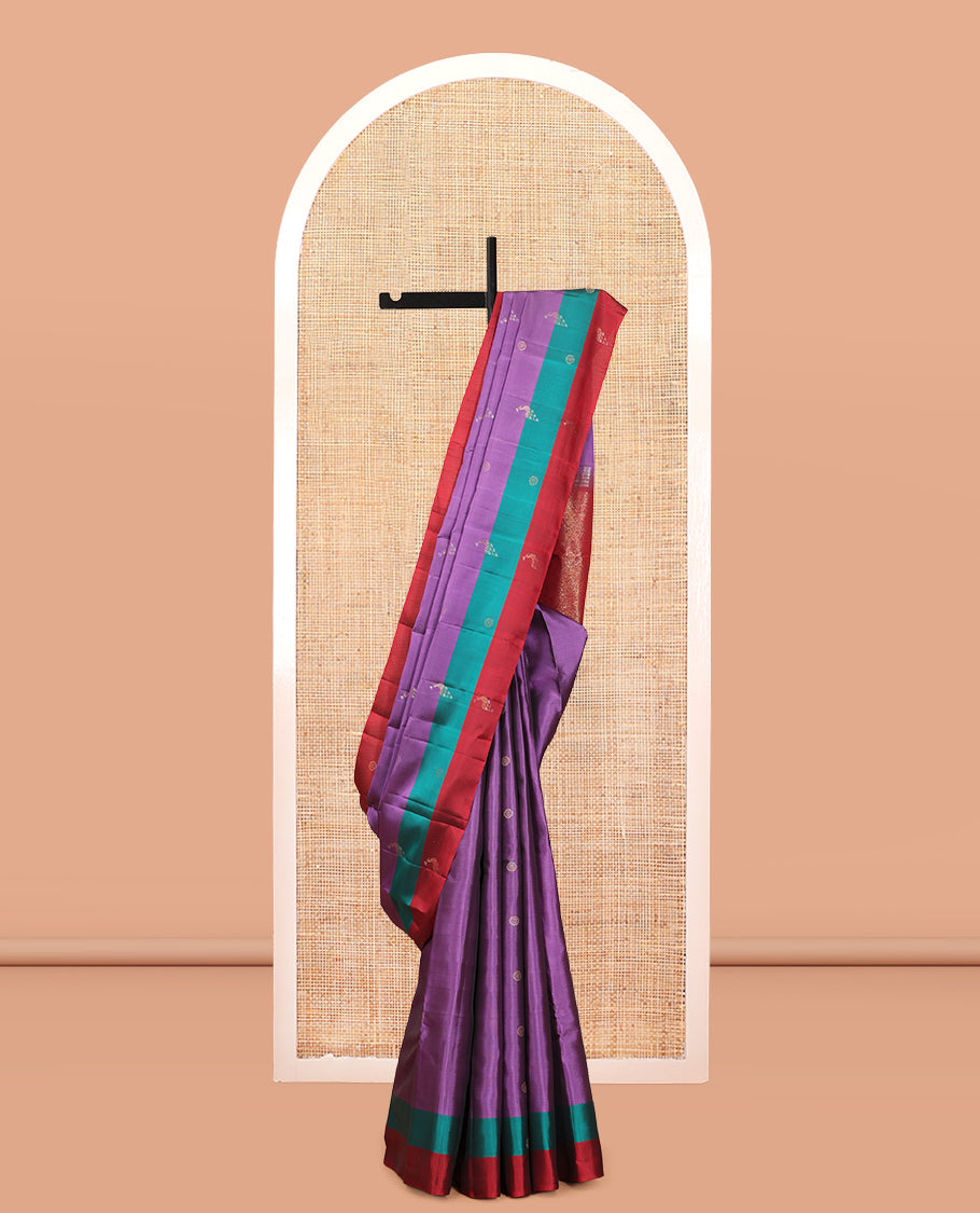 Lavender Buttas Mayuri Lite Silk Mix Saree, Contrast Zari Border, Intricate Pallu, and Contrast Blouse