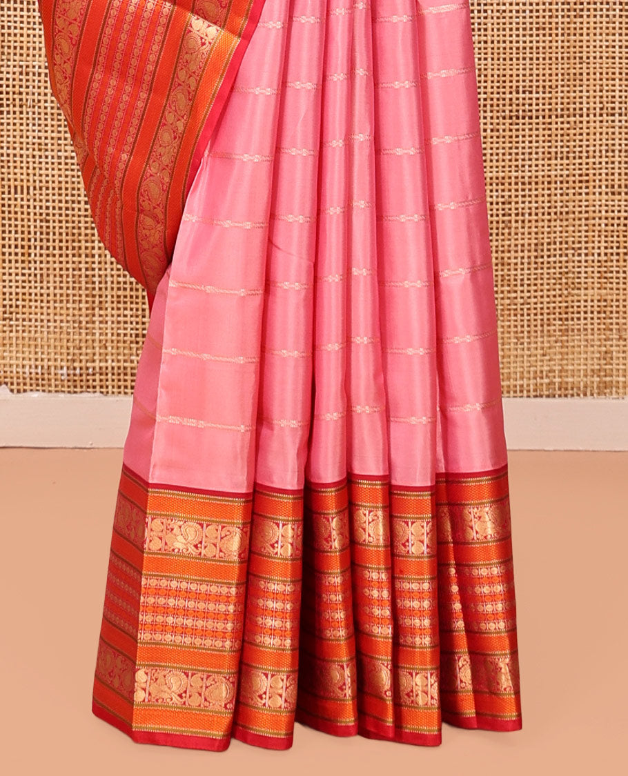 Onion Pink-Dark Pink Striped Vasundhara Lite Silk Mix Saree, Contrast Manga-Mayil Border, Contrast Blouse
