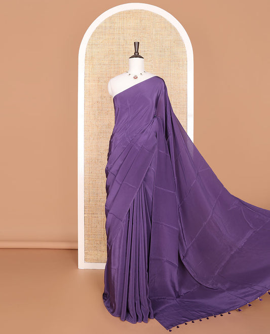 Borderless purple kamala silk saree with floral printed blouse